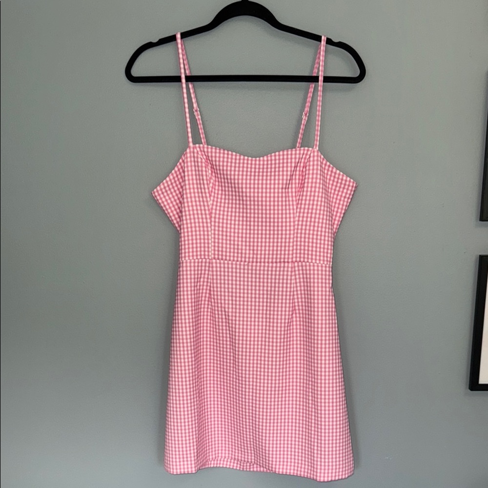 French Connection Pink Gingham Tie Back Mini Dress